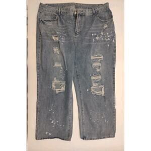 Women's Plus Size Distressed Paint Splatter and Holes Blue Jeans Size 4XL